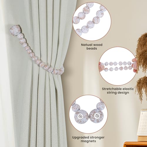 KLOGTSIND Magnetic Curtain Tiebacks, Curtain Tie Backs for Curtains 2 Pack, Wood Bead Curtain Tiebacks, Curtain Holders for Boho Bedroom Decor, Baby Nursery Decor, Farmhouse Decor - Image 5