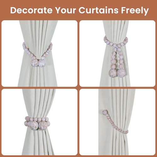 KLOGTSIND Magnetic Curtain Tiebacks, Curtain Tie Backs for Curtains 2 Pack, Wood Bead Curtain Tiebacks, Curtain Holders for Boho Bedroom Decor, Baby Nursery Decor, Farmhouse Decor - Image 4