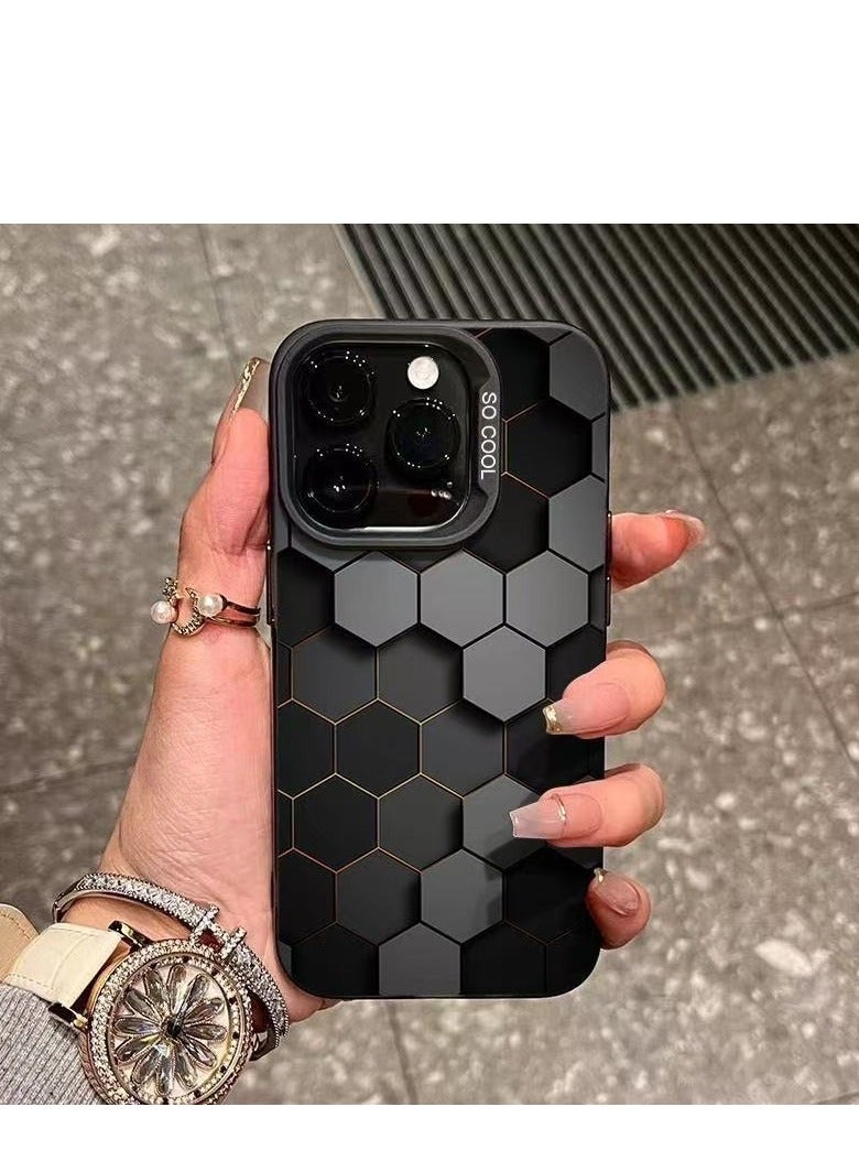 جراب أسود غير لامع مقاوم للصدمات بتصميم خلية النحل لهاتف iPhone 16 Pro Max | مضاد لبصمات الأصابع، مقاوم للسقوط، مقاوم للخدش، ومضاد للصدمات - Image 2