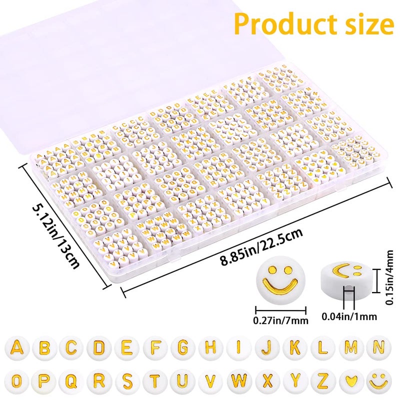 XIMISHOP 1400 قطعة حبات حروف دائرية لصنع المجوهرات، 28 نمط حبات أكريليك ذهبية A-Z، حبات قلب لصنع الأساور (4 * 7 مم) - Image 2
