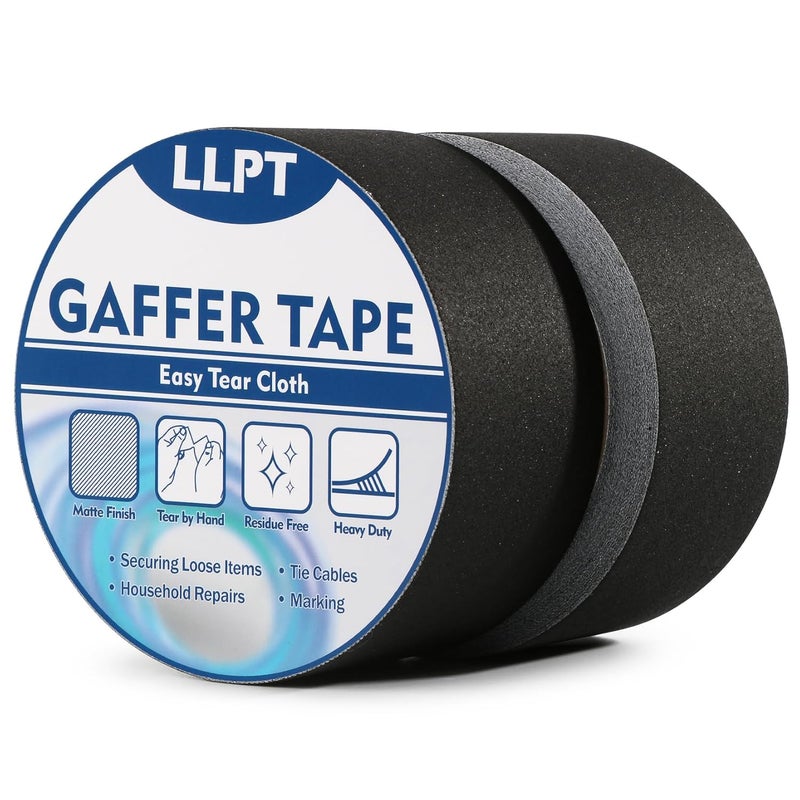 LLPT Black Tape 2 Inch x 16.5 Yards Per Pack, Non-Reflective Matte Adhesive Tape Easy Tear and Residue Free, Heavy Duty for Wire Photography (PGT515P2BK) - Image 1