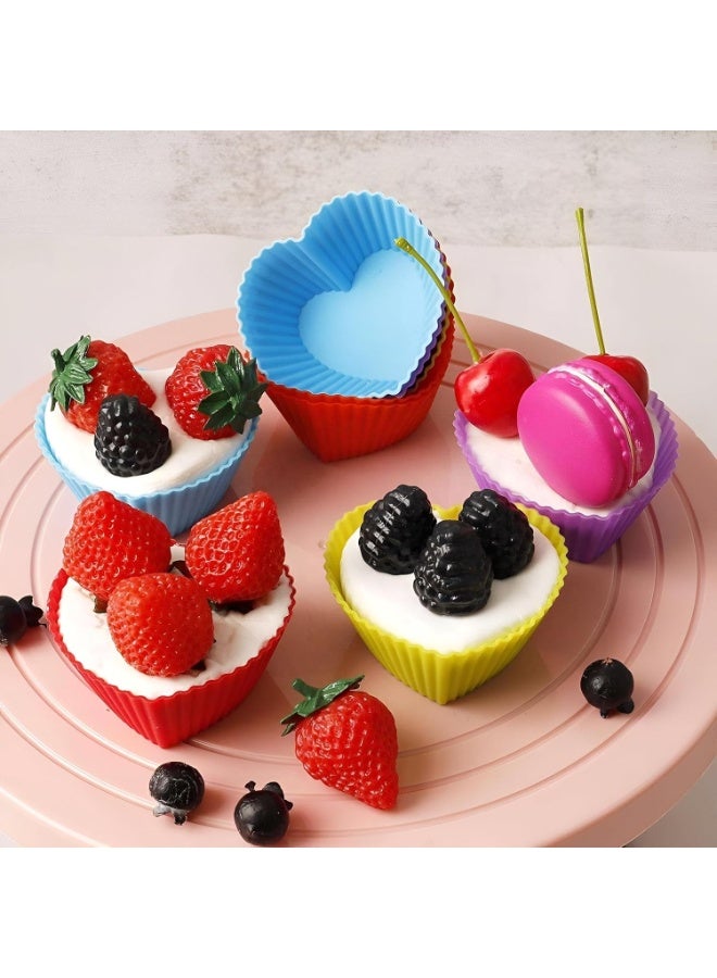زوبا قوالب كب كيك علي شكل قلب من السيليكون المقاوم للحرارة، 12 قطعة، اكواب خبز غير لاصقة للكب كيك والمافن والشوكولاتة والكب كيك، متعددة الالوان - Image 1