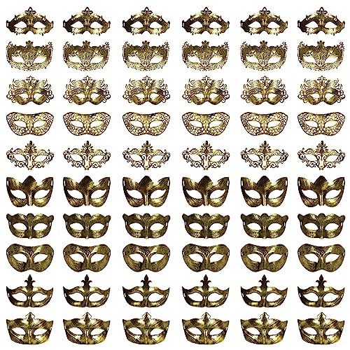yeload Masquerade Masks 100 Bulk Vintage Masks of Masquerade Party, Venetian, Mardi Gras, Halloween, Masks for Women, Men (Gold) - Image 1