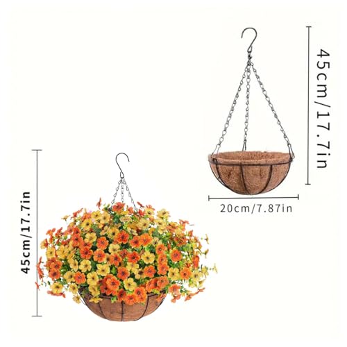 Ekhasa Nostrae Artificial Faux Hanging Plants Flowers Basket for Summer Outdoor Outside Decoration, Fake Silk UV Sun Resistant Look Real Colorful Daisy Eucalyptus for Porch Home Patio Balcony Yard - Image 3