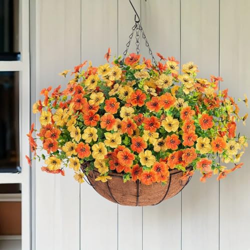 Ekhasa Nostrae Artificial Faux Hanging Plants Flowers Basket for Summer Outdoor Outside Decoration, Fake Silk UV Sun Resistant Look Real Colorful Daisy Eucalyptus for Porch Home Patio Balcony Yard - Image 4