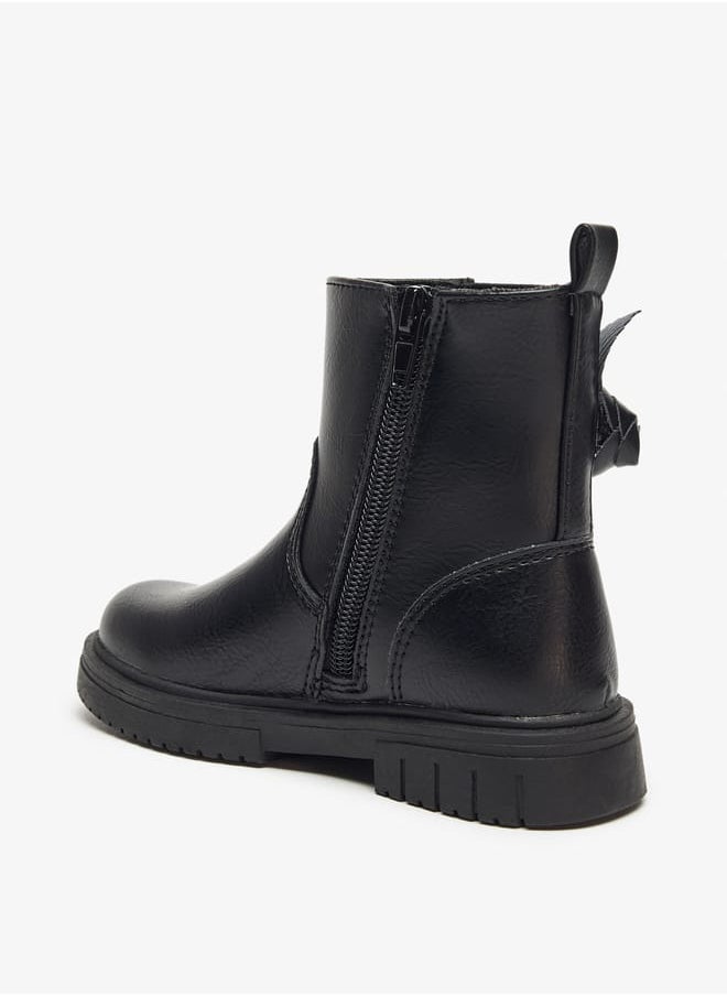 JUNIORS - Girls Flower Applique Ankle Boots with Zip Closure and Pull Tab - Image 1
