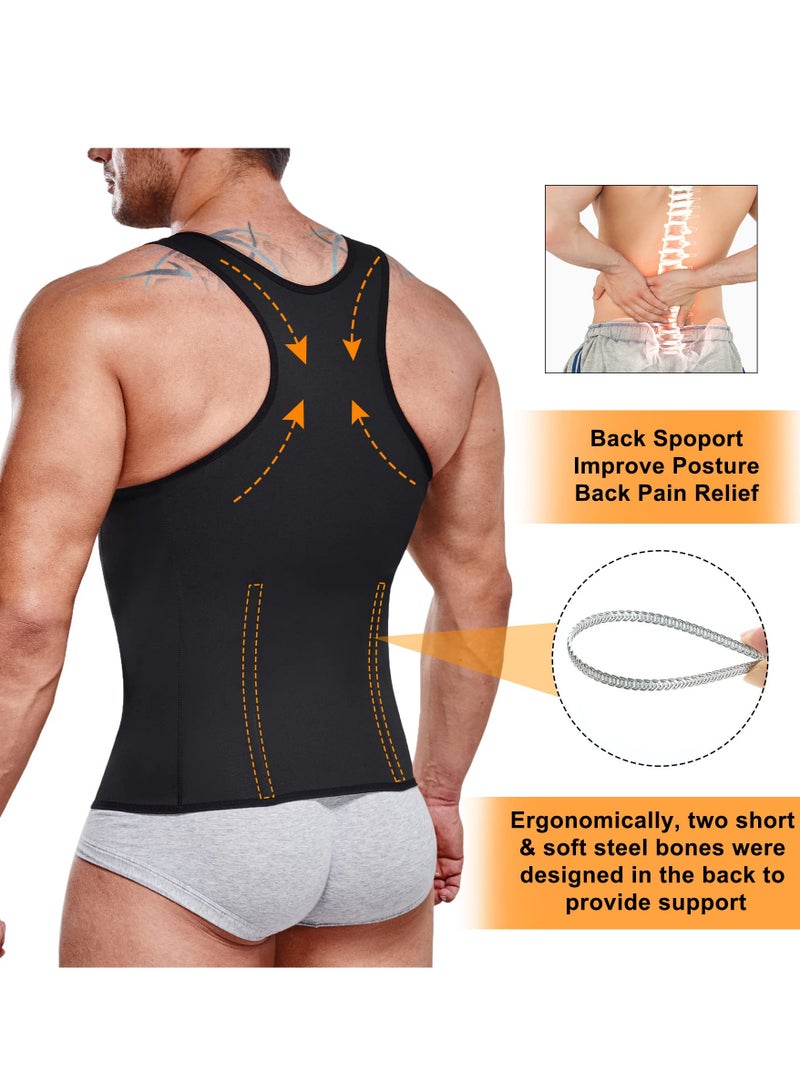 SOLARAE Compression Shirt for Men Slimming Undershirt Body Shaper Tight Undershirt Tummy Control Girdle, Sleeveless Shapewear Vest Men(L) - Image 2