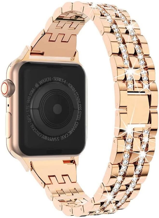 Next - Next Store Women Rhinestone Stainless Steel Watch Band Compatible with iWatch Series 1/2/3/4/5/6/7/8/9 Size 38/40/41, Fashion and Attractive.(Rose Gold) - Image 1