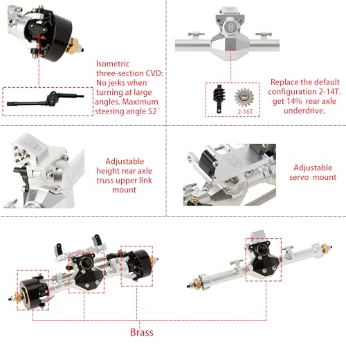 MEUS RACING SCX24 Front Axle Isokinetic 3Section CVD 52 Max Steering Angle 5mm Widened SCX24 Upgrades for Axial SCX24 Deadbolt C10 JLU Gladiator Bronco 124 RC Crawler Front Silver - Image 5