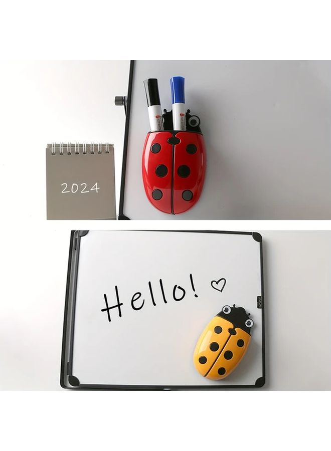 Ladybug Magnetic Pencil Holder With Eraser Red Black Desk Organizer - Image 4
