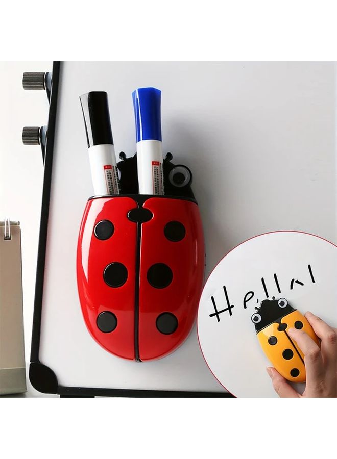 Ladybug Magnetic Pencil Holder With Eraser Red Black Desk Organizer - Image 1