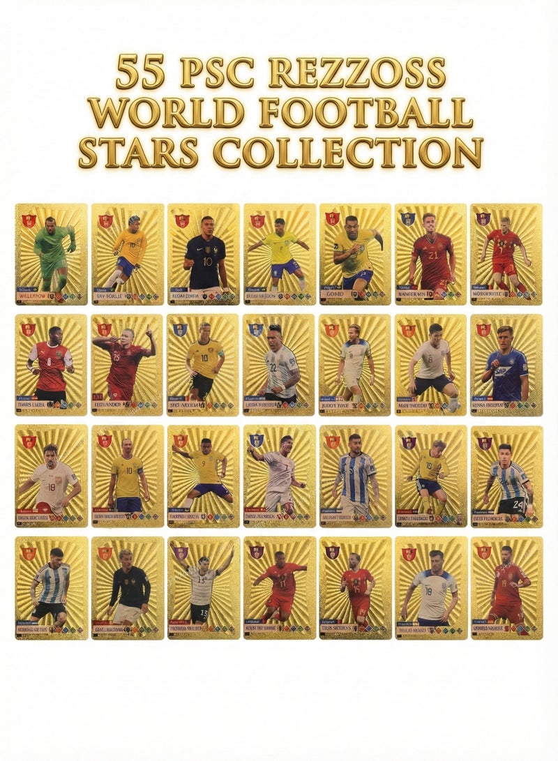 REZZOSS 55 Pcs Gold Foil World Football Stars Soccer Cards – Lionel Messi, Cristiano Ronaldo & Neymar Trading Card Deck | Golden TCG Collectible Set for Kids | National Team Players Battle Game | Waterproof Shiny Gift Box for Boys & Collectors - Image 2