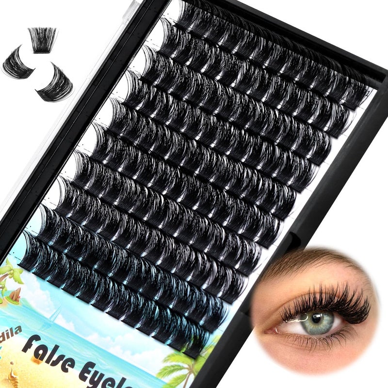 Dedila Large Pack 8-20mm to Choose D Curl Cluster Eyelash Extensions D Curl Wide Stem Individual False Eyelashes Dramatic Volume Eye Lashes Set Home DIY Lashes (20mm) - Image 1