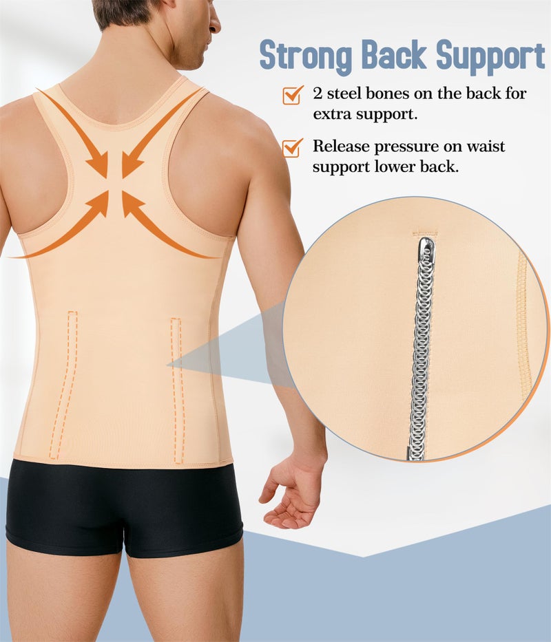 TAILONG Men Compression Shirt For Body Slimming Tank Top shaper Tight Undershirt Tummy Control Girdle (Medium, Beige) - Image 3