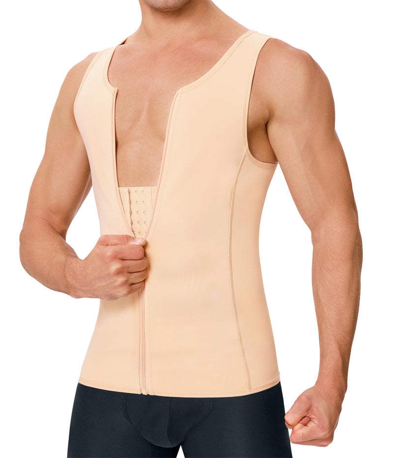 TAILONG Men Compression Shirt For Body Slimming Tank Top shaper Tight Undershirt Tummy Control Girdle (Medium, Beige) - Image 1