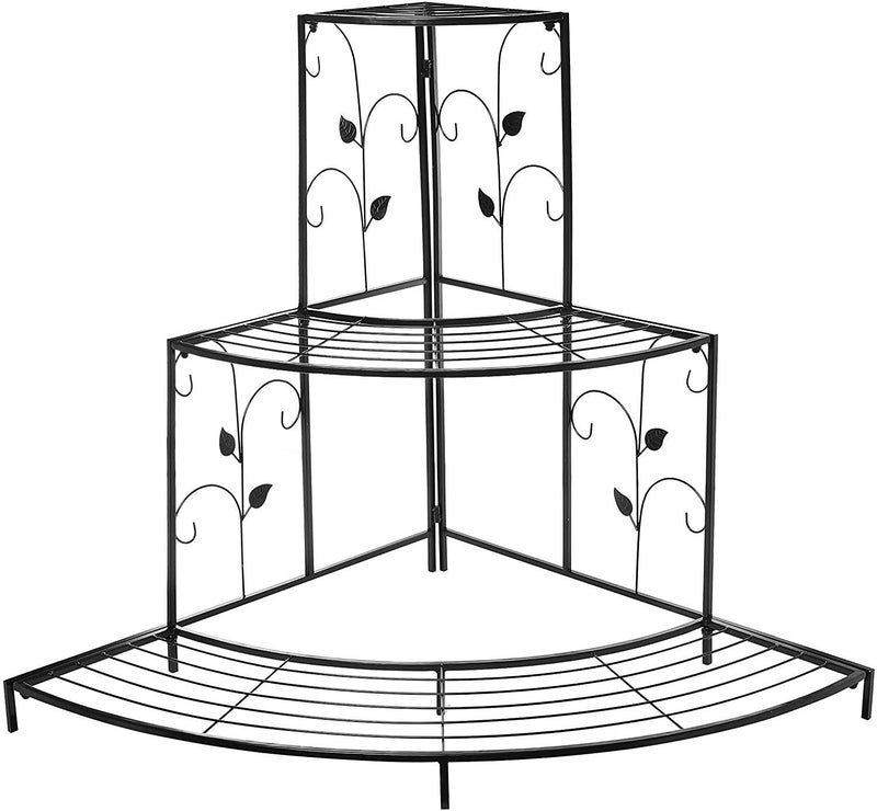 Kundi Floor Mount 3 Tier Plant Stand Floral Corner Shelf Metal Flower Pot Rack Stair-Step Style Display Ladder For Garden Balcony Indoor Outdoor (Black) 81Cm X 57Cm X 70Cm (L X W X H) (Black) - Image 5
