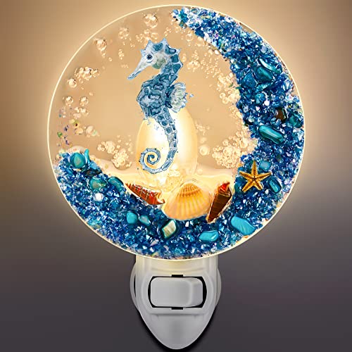 Hortsun Plug in Seashell Night Light Ocean Sea Animal Decorative Night Light Plug in Beach Lamps Vintage Ocean Lamps for Adult for Home Bedroom Living Room Bathroom Wall(Sea Horse) - Image 1