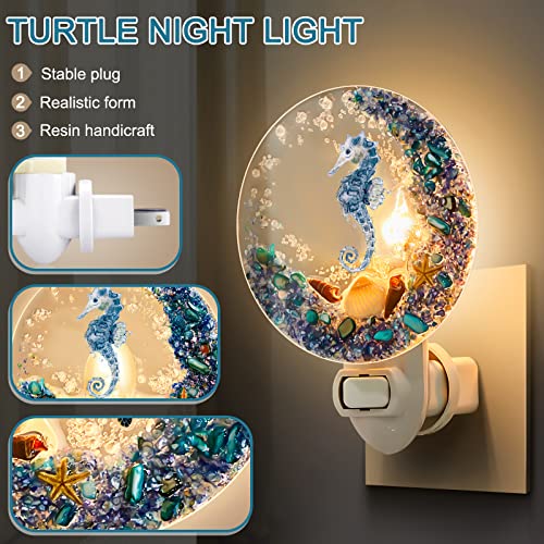 Hortsun Plug in Seashell Night Light Ocean Sea Animal Decorative Night Light Plug in Beach Lamps Vintage Ocean Lamps for Adult for Home Bedroom Living Room Bathroom Wall(Sea Horse) - Image 3
