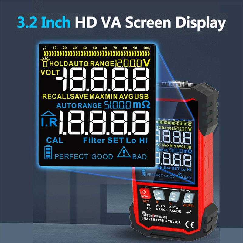 3.2 inch display screen battery internal resistance tester, battery voltage tester, Kelvin four wire measurement with self calibration filtering, dual alarm prompt and automatic shutdown function - Image 2