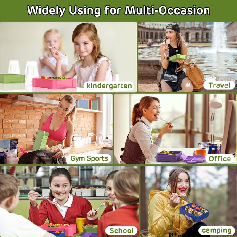 Jelife Bento Box Kids Lunch Box - 1450ml Large Leakproof 6 Compartments Kids Lunchbox Toddler Bento Box with Utensils for School  Book-Style Reusable Lunch Snack Containers for Daycare - Image 4