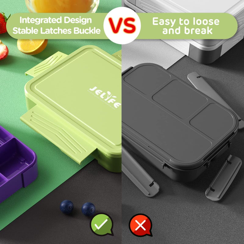 Jelife Bento Box Kids Lunch Box - 1450ml Large Leakproof 6 Compartments Kids Lunchbox Toddler Bento Box with Utensils for School  Book-Style Reusable Lunch Snack Containers for Daycare - Image 3