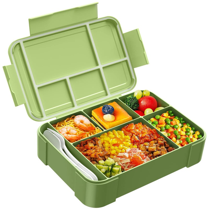 Jelife Bento Box Kids Lunch Box - 1450ml Large Leakproof 6 Compartments Kids Lunchbox Toddler Bento Box with Utensils for School  Book-Style Reusable Lunch Snack Containers for Daycare - Image 1