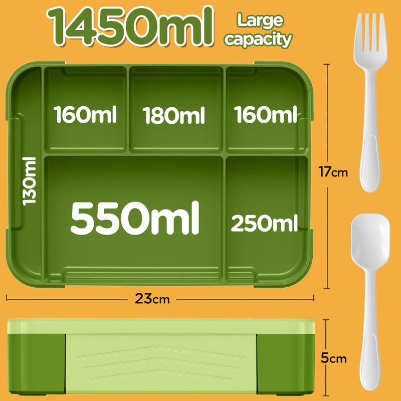 Jelife Bento Box Kids Lunch Box - 1450ml Large Leakproof 6 Compartments Kids Lunchbox Toddler Bento Box with Utensils for School  Book-Style Reusable Lunch Snack Containers for Daycare - Image 5
