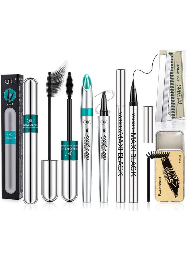 Alisesun 5x Longer Voluminous Eyelashes, 2 in 1 Vibely Mascara & Eyebrow Pencil & Eyeliner & Eyebrow Soap Kit & 10Pcs Eyebrow Trimming Blades, Waterproof No Clumping (5 Set) - Image 1