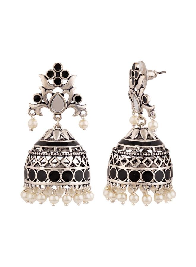 VOYLLA Rangabati Black Enamel Embellished Earrings - Image 3