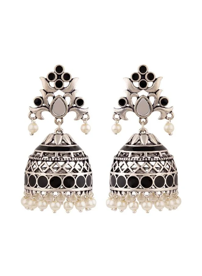VOYLLA Rangabati Black Enamel Embellished Earrings