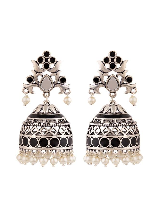 VOYLLA Rangabati Black Enamel Embellished Earrings - Image 2