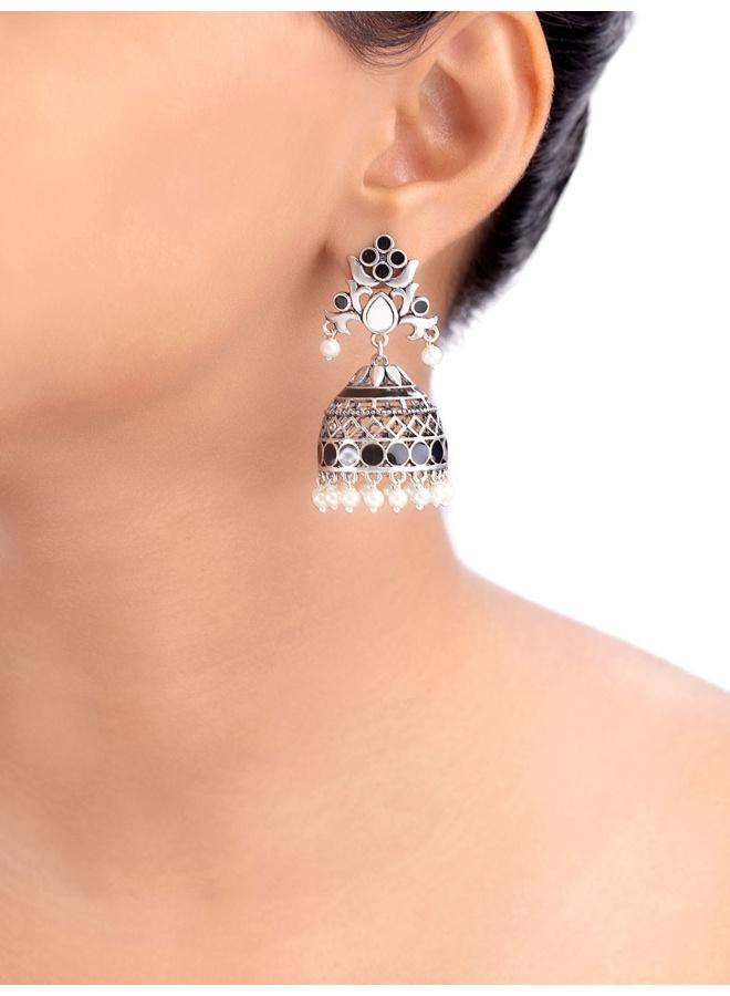 VOYLLA Rangabati Black Enamel Embellished Earrings - Image 5