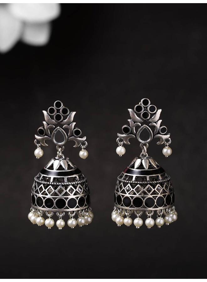 VOYLLA Rangabati Black Enamel Embellished Earrings - Image 1