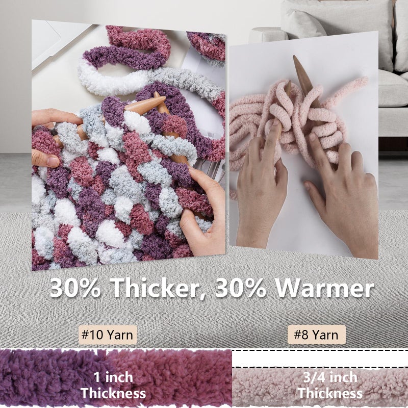 Cozyful Chunky Yarn for Hand Knitting - #10 Chunky Chenille Blanket Yarn, Jumbo Big Thick Chunky Yarns for Crocheting, Tie Dye Bulky Knit Yarns, 8 Skein (25 yds 8 oz Each Skein), Purple&Mauve&Grey - Image 3