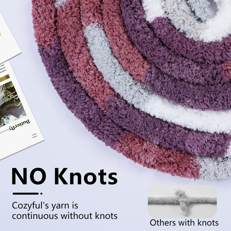 Cozyful Chunky Yarn for Hand Knitting - #10 Chunky Chenille Blanket Yarn, Jumbo Big Thick Chunky Yarns for Crocheting, Tie Dye Bulky Knit Yarns, 8 Skein (25 yds 8 oz Each Skein), Purple&Mauve&Grey - Image 4