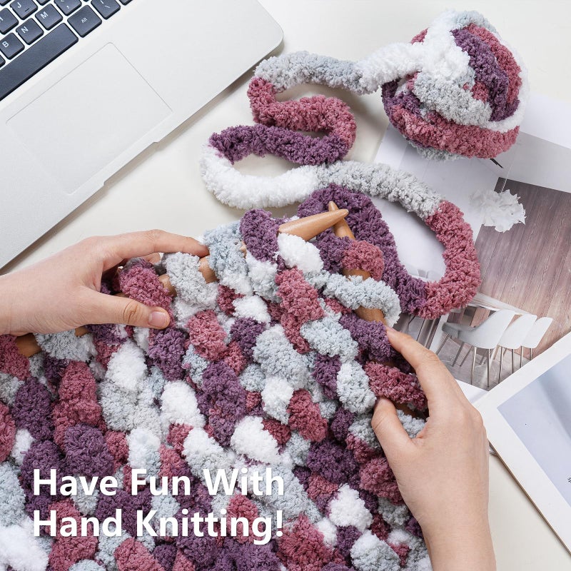 Cozyful Chunky Yarn for Hand Knitting - #10 Chunky Chenille Blanket Yarn, Jumbo Big Thick Chunky Yarns for Crocheting, Tie Dye Bulky Knit Yarns, 8 Skein (25 yds 8 oz Each Skein), Purple&Mauve&Grey - Image 5