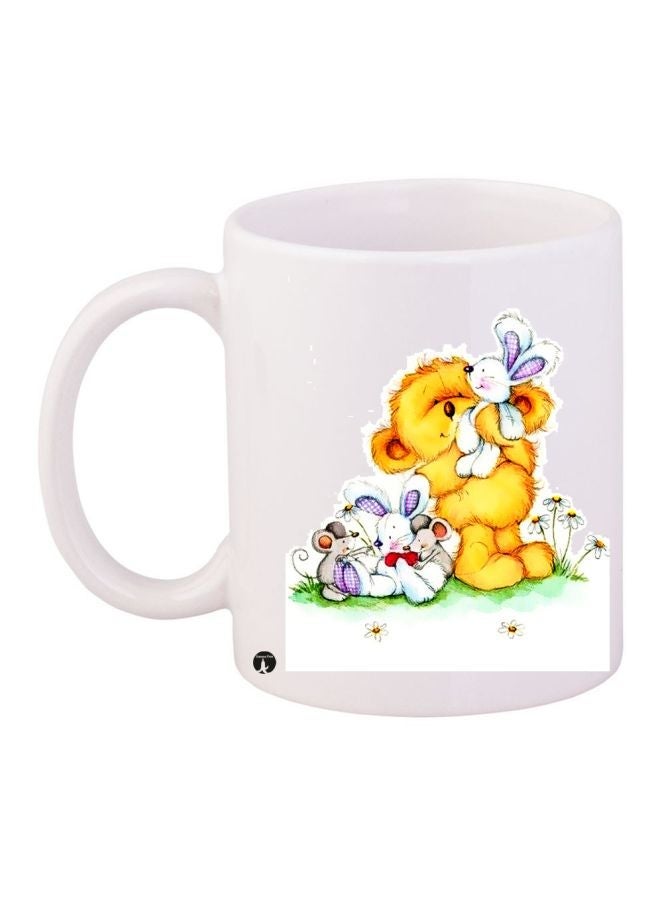 Cartoon Printed Coffee Mug White/Yellow/Green 11ounce