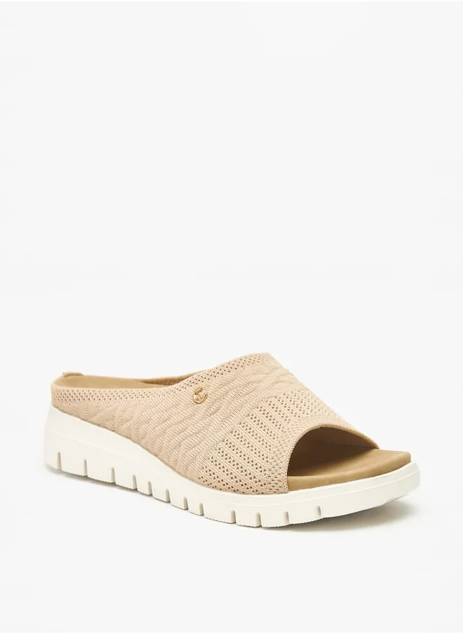 لو كونفورت Women's Textured Slip-On Sandals with Flatform Heels