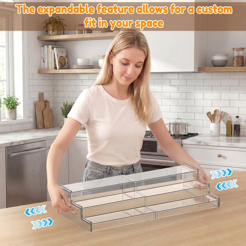 Yecuip Expandable Can Rack Organizer for Pantry, 3-Tier Adjustable Acrylic Can Storage Holder, Holds Up to 24 Cans, Canned Food Organizer for Cabinet, Countertop, Kitchen - Image 2