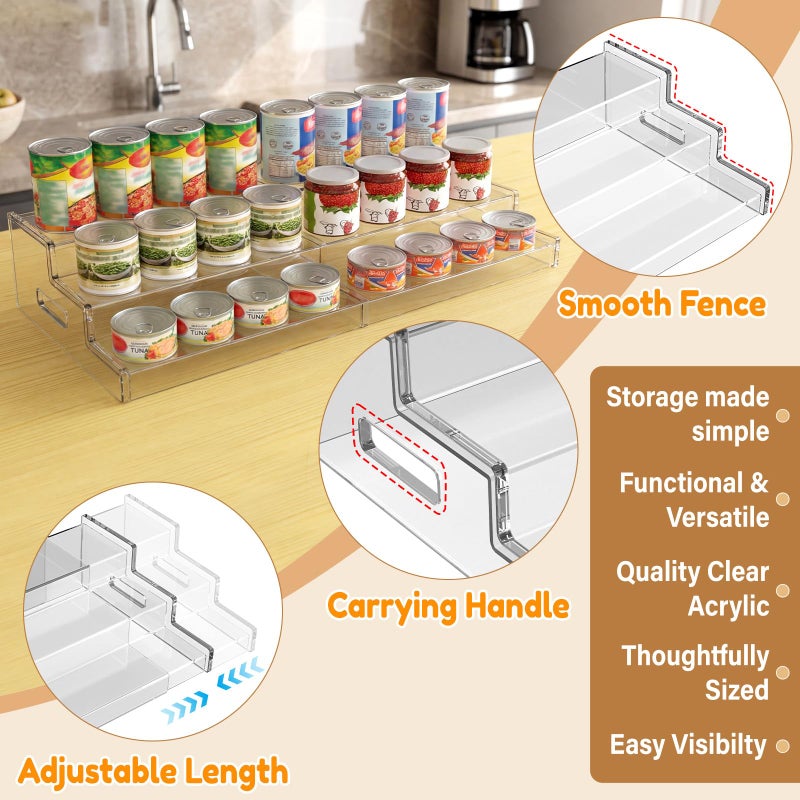Yecuip Expandable Can Rack Organizer for Pantry, 3-Tier Adjustable Acrylic Can Storage Holder, Holds Up to 24 Cans, Canned Food Organizer for Cabinet, Countertop, Kitchen - Image 5