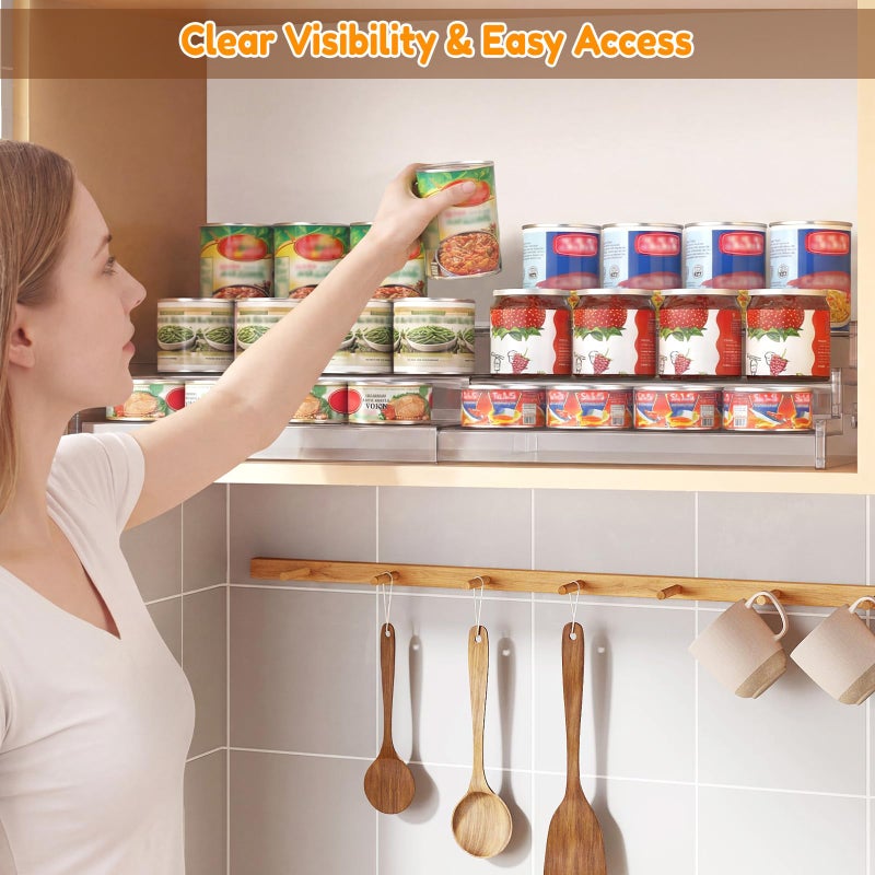 Yecuip Expandable Can Rack Organizer for Pantry, 3-Tier Adjustable Acrylic Can Storage Holder, Holds Up to 24 Cans, Canned Food Organizer for Cabinet, Countertop, Kitchen - Image 4