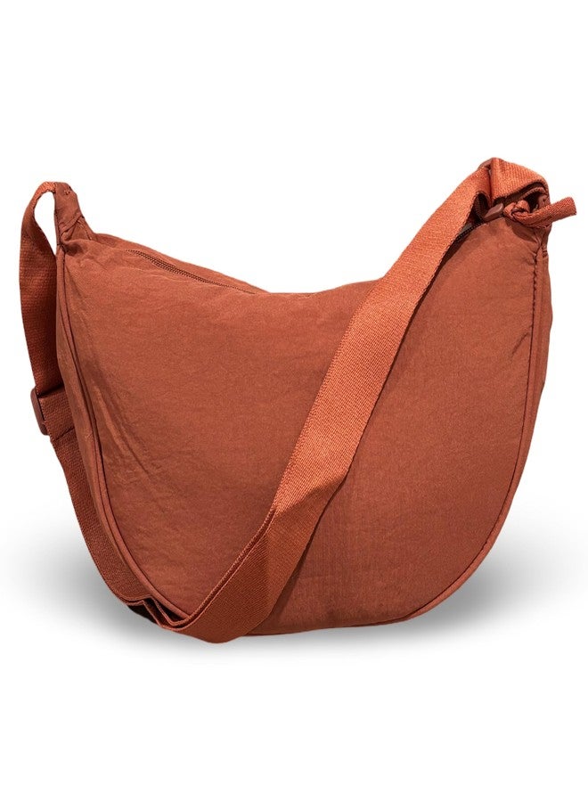 GUKA Crescent Half-Moon Crossbody Sling Bag, Beige Canvas Fabric, Adjustable Strap, Zip Compartment, 33x19x10 cm (Orange) - Image 1
