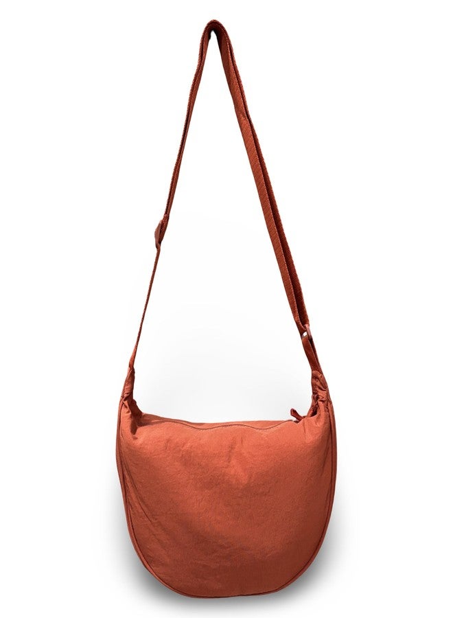 GUKA Crescent Half-Moon Crossbody Sling Bag, Beige Canvas Fabric, Adjustable Strap, Zip Compartment, 33x19x10 cm (Orange) - Image 3