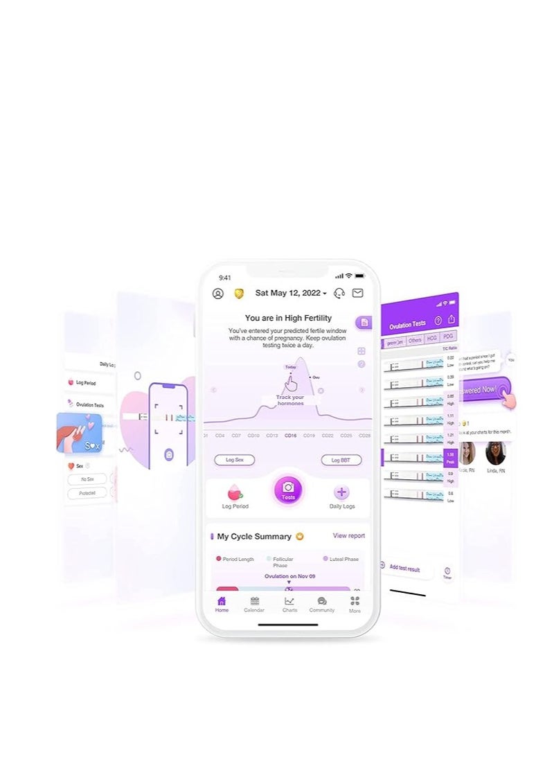 إيزي آت هوم مجموعة اختبار التبويض والخصوبة: إيزي@هوم 10 شريط اختبار LH دقيق لتحديد الخصوبة للنساء - مدعوم بتطبيق تتبع التبويض بريميم.  - Image 4