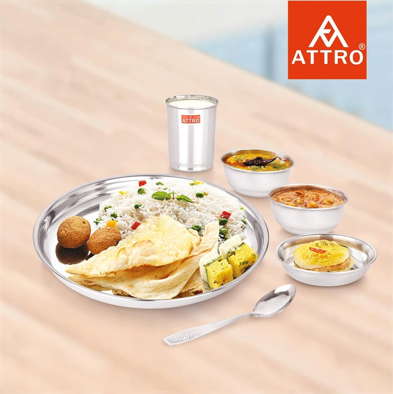 ATTRO طقم عشاء ذكي من الفولاذ المقاوم للصدأ 6 قطع - طقم عشاء 1 صحن 1 طبق 2 وعاء 1 كوب 1 ملعقة - طقم مطبخ للمنزل والمطاعم والعائلات فضي - Image 5