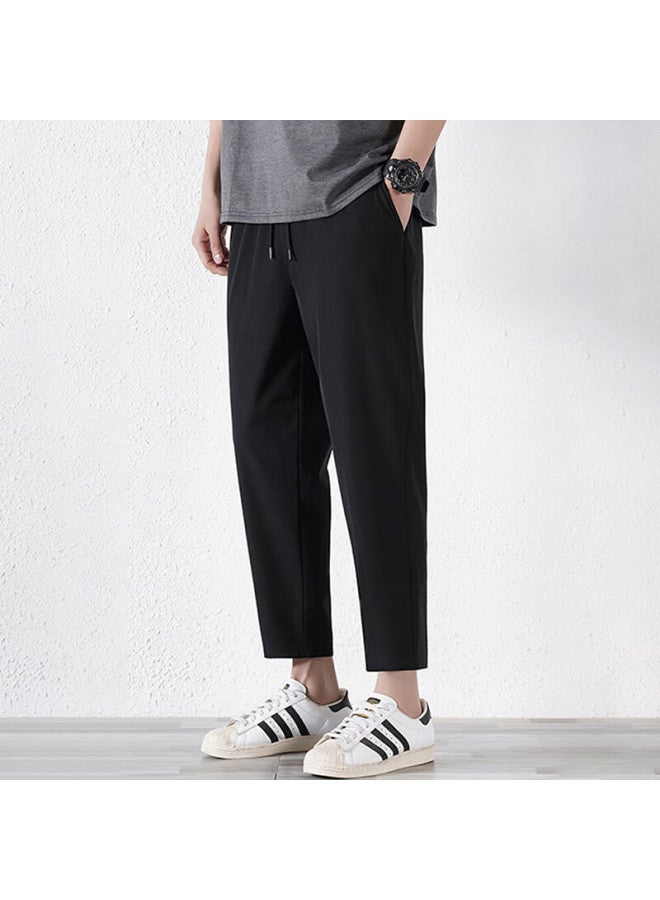 Vancamel Casual Pants For Men, Straight-leg Breathable Loose Dress Pants With Drape, Versatile Nine-tenths Length Trousers For Young Men, Black, 4XL - Image 1