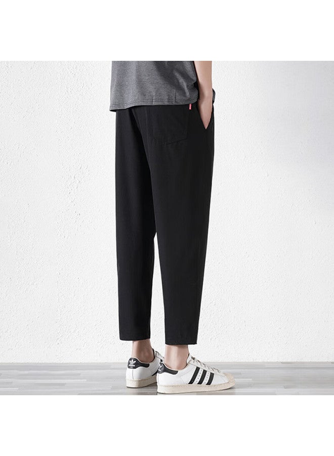 Vancamel Casual Pants For Men, Straight-leg Breathable Loose Dress Pants With Drape, Versatile Nine-tenths Length Trousers For Young Men, Black, 4XL - Image 2