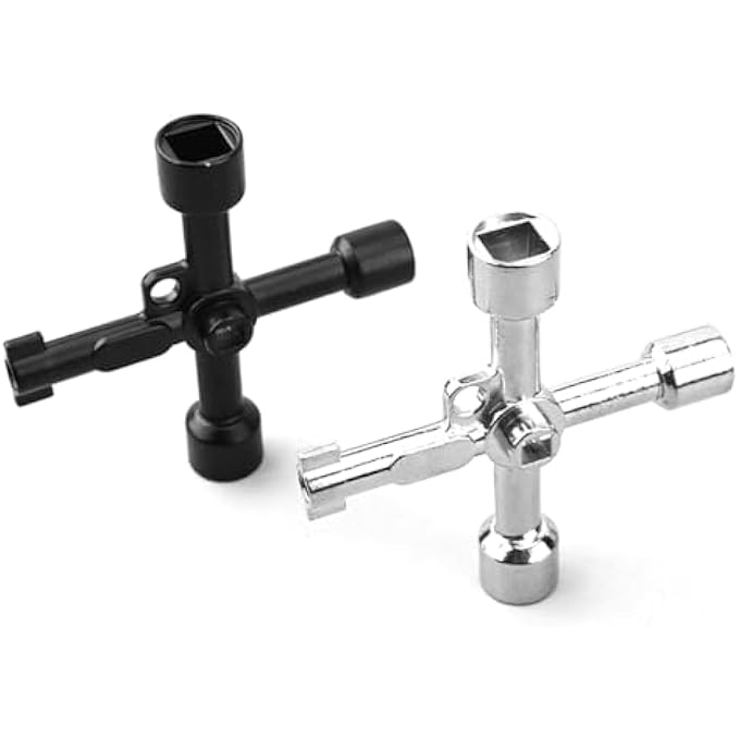 2 PIECES 4-WAY UNIVERSAL UTILITY KEY FOR ELECTRIC PANEL MULTIFUNCTIONAL UTILITY KEY ROBUST AND DURABLE FOR WATER METER GAS BOX CABINET UTILITIES  SILVER & BLACK - Image 1