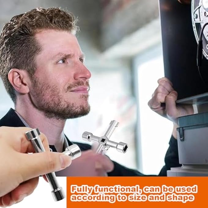 2 PIECES 4-WAY UNIVERSAL UTILITY KEY FOR ELECTRIC PANEL MULTIFUNCTIONAL UTILITY KEY ROBUST AND DURABLE FOR WATER METER GAS BOX CABINET UTILITIES  SILVER & BLACK - Image 2