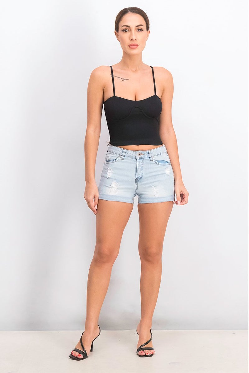 Reserved Women Rip Denim Shorts, Bleach Blue - Image 2